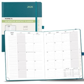 POPRUN 2025-2026 Monthly Planner (B5 8.5" X 10.5"), 18-Month Calendar Book (Jul.25 - Dce.26) with Monthly Tabs, Hardcover, Inner Pocket, 100GSM Thick Paper - Pacific Green