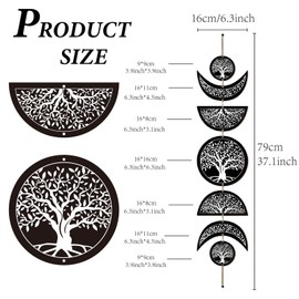 CREATCABIN 7pcs Moon Phase Wall Hanging Boho Decor Wooden Wall Art Witchy Decor Black Wooden Moon Cycle Signs Gothic Modern Hanging Sign Decoration for Gallery Ornament 6.3 x 37.1 Inch(Tree of Life)