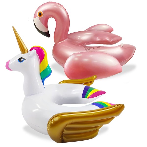 iGeeKid Unicorn & Flamingo Pool Floats for Kids (2 Pack), Inflatable Swim Rings Beach Pool Floaties for 3-8 Years Old Kids Girls Boys Summer Beach Pool Games Decorations Party Supplies