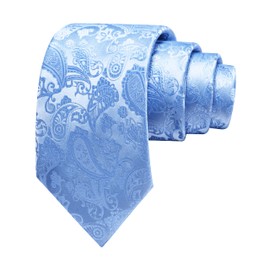 GUSLESON Baby Blue Tie for Men Paisley Fashion Wedding Necktie (1036-03)