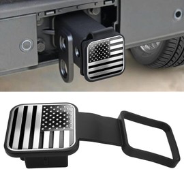 Hitch Covers 2 Inch, Rubber Trailer Hitch Cover, Square Mouth Tube Plug Insert, American Flag Tow Tube Cover Plug Cap, Unicersal Receiver Hitch Plugs for Most Vehicles (SilverBlack)