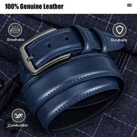 GSG Mens Leather Belts Double Stitched Belts for Jeans, Suits, Work, Uniform with Single Prong Buckle Navy Blue 36-40 inch