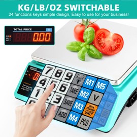 88lb/40kg Commercial Kitchen Scale with lb/kg/oz Conversion - Price Computing, Counting, Dual LED Display, and Reversible Platter for Farmers Market, Retail, and Meat Shops