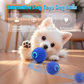 Interactive Dog Ball Toys - Smart Electric Dog Toys to Keep Them Busy with 2 Cover, Automatic Rolling and Jumping Pet Balls Ball for Dogs - Cats, Pet Interactive Toy Balls - Rechargeable, Blue