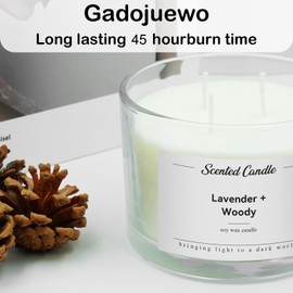 Premium 3-Wick Scented Candle 14.8 oz, Perfect Birthday Gifts for Men and Women, Relaxing Aromatherapy Gifts for Home, Spa, Yoga - Long Lasting Burn Time Soy Candles (Lavender & Woody)