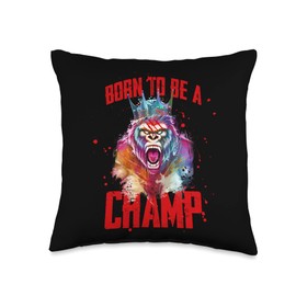 Street Mode Inc Gorilla Born to Be A Champ | Gym Boxing Workout King Throw Pillow, 16x16, Multicolor