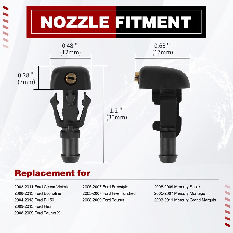 OTUAYAUTO Adjustable Windshield Washer Nozzles - Replacement for 2004-2013 Ford