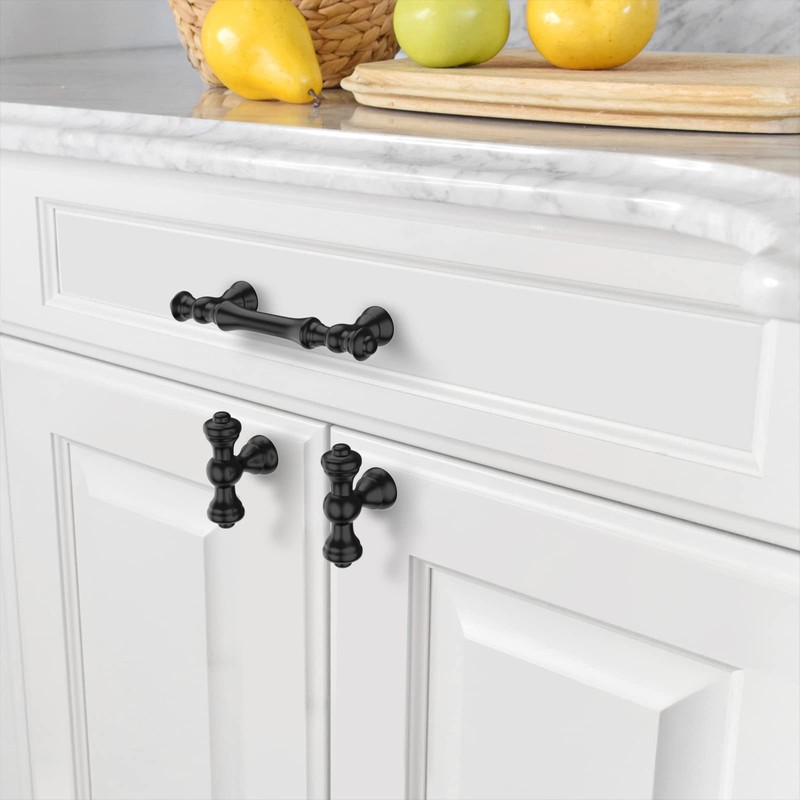 Amerdeco 10 Pack Matte Black Cabinet Pulls 3 Inch(76mm) Hole