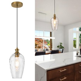 puncoll Glass Pendant Lights Kitchen Island - 1-Light Kitchen Pendant Lights - Gold Pendant Light Fixtures with Hand-Blown Glass for Kitchen Sink Dining Room Bedroom, H2501-BG