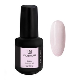 DIDIER LAB BBIO Builder Gel in a Bottle - Milky Pink Glitter - Clean Formula Free from HEMA and TPO - Self-Levelling Builder Gel for Gel Nails - LED UV Gel for Strengthening Nails - 15 ml