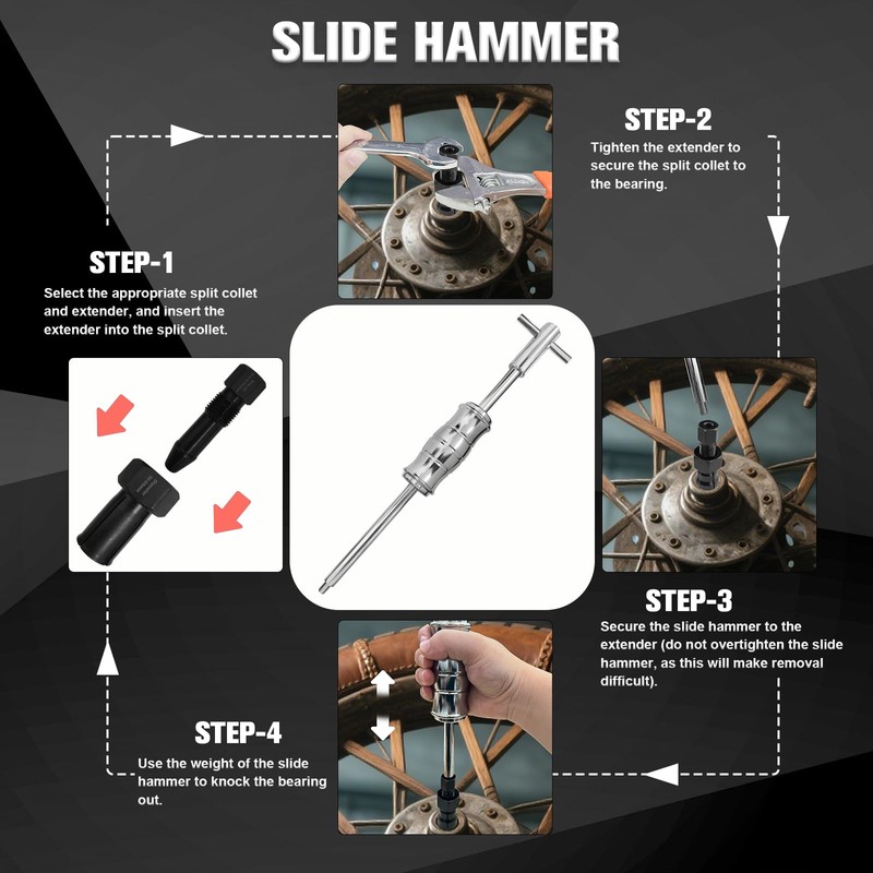 FITHOIST 12Pcs Motorcycle Blind Hole Bearing Puller Kit,Slide Hammer Puller