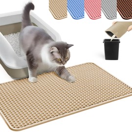 HCY&WLD Cat Litter Mat, Honeycomb Double Layer Cat Litter Trapping Mat, Waterproof Urine Proof Non-Slip, Scatter Control, Less Waste, Easier to Clean (Beige, 45" X 26")