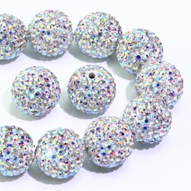 Dowarm 16MM Crystal AB Rhinestone Beads for Crafting, Round Polymer Clay Crystal Beads for Jewelry Making Bracelet Necklace Earring Beaded Pen, Fancy Shamballa Pave Disco Ball Diamond Beads, 20PCS