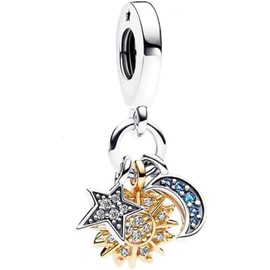 BEEUVIP Two-tone Celestial Triple Dangle Bead Charm 925 Sterling Silver Bead for Charm Bracelets and Necklaces, Jewellery Gifts Women