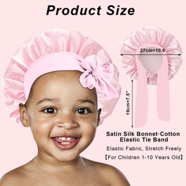 3 Pcs Kids Silk Bonnet for Sleeping - Baby Hair Bonnet for Sleep,Kids Satin Bonnets for Girls with Adjustable Wide Elastic Band,Sleeping Cap for Teens Toddler Child Curly Hair(Pink+Purple+Yellow)