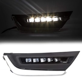 HECASA Fog Light w/Chrome Bezel LED DRL Compatible with 2017-2019 Honda CRV CR-V Daytime Running Lamps Bumper Driving Fog Lamp (Pair)