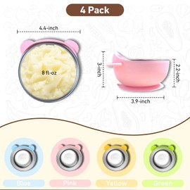 DZDOV Stainless-Steel Baby Bowls with Suction: 2025 Non-Toxic Toddler Bowls with Silicone Sleeve - Weaning Feeding Set for 6-18 Months Kids (8oz, 4 Pack)