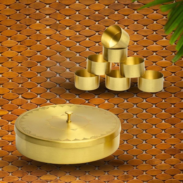 SEMPYIX HandCraft Brass Masala Box Set with Spoon Container 90