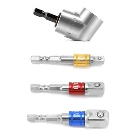 QWORK® 105° Angle Wrench Attachment Adapter, Angle Attachment for Cordless Screwdriver, Drill Hex Shank, with 3-Piece Socket Adapter 1/4 Inch 3/8 Inch 1/2 Inch