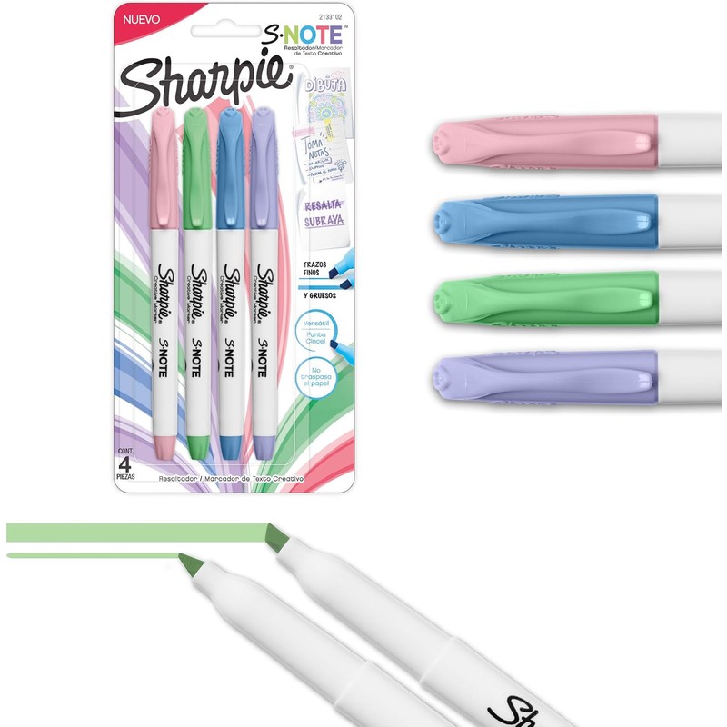 Sharpie S-Note Resaltador/Marcador de Texto Creativo, Punta Cincel, Surtidos, 4