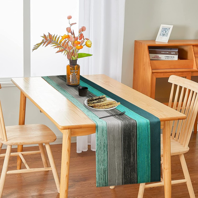 Blue Table Runner Linen Green Table Runner Retro Rustic Barn
