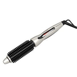 Hair Curler Straightening Brush - Ceramic Tourmaline Flat Curling Iron - Cool Touch Round Brush PRO Multi Styler with 5 Heat Adjustments, 1 Inch Barrel, White (Enhanced)