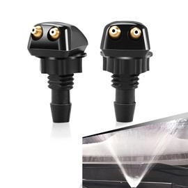 Fluher 2 PCS Car Front Windshield Water Spray Nozzle, 0.7" x 1.14" Double-hole Straight Column Strong Pressure Nozzle, Universal Modification Accessories, Suitable for Most Car Models (Black)