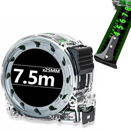 7.5 M Fluorescent Steel Tape Measure, Stainless Steel Retractable Measure Tape Double-Sided Scale Precision Measuring Tape Width 25mm Transparent