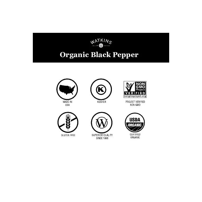 Watkins Organic Black Peppercorn Grinder 2.6 Oz Non-gmo Gluten Free