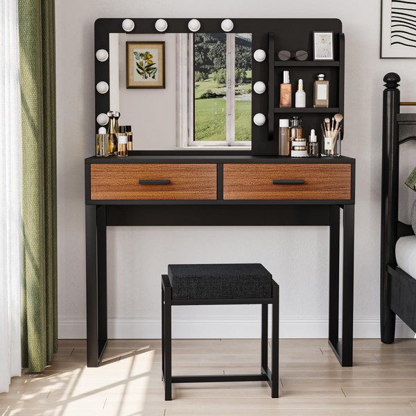 Semiocthome Vanity Desk with Mirror and 10 LED Lights, 39.4"W