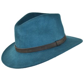 Crushable Hand Made Fedora Trilby Hat with Leather Type Band 100% Wool (Small, Teal)