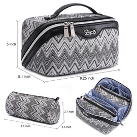 Travel Makeup Bag for Women: Western Boho Make up Bag Set of 3 - Large Capacity Vegan Leather Cosmetic Bag - Waterproof Toiletry Bag with Compartments & Handle & Divider(B-03Black)