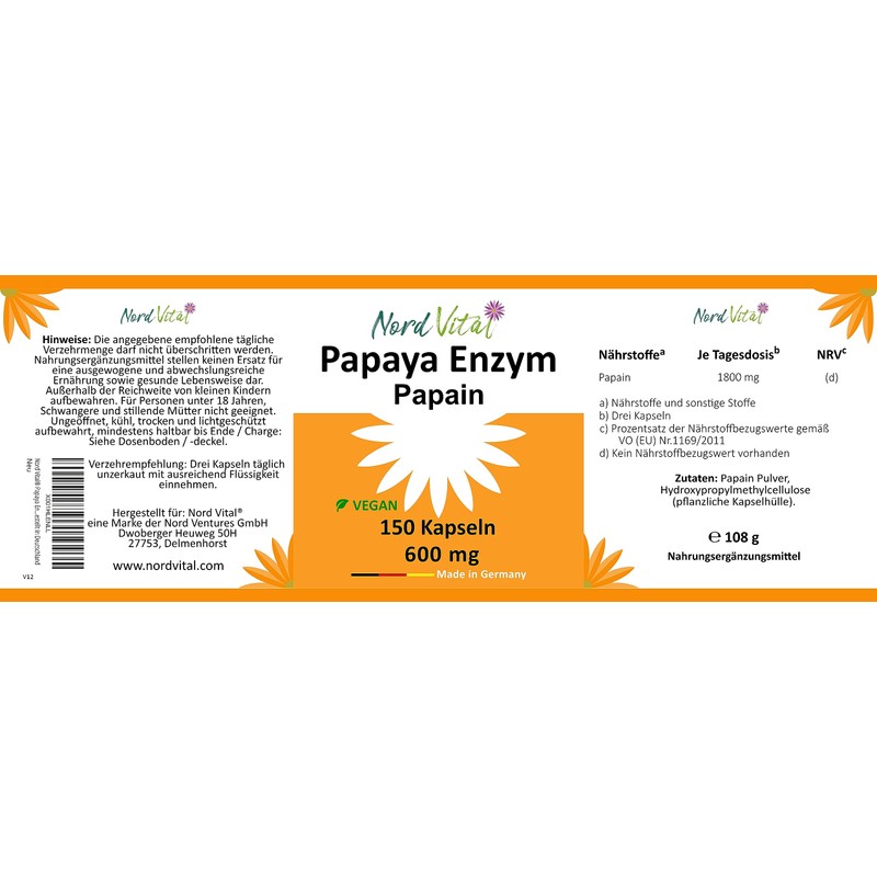 Papaya Enzyme - High Dose! - 150 Capsules - 1800