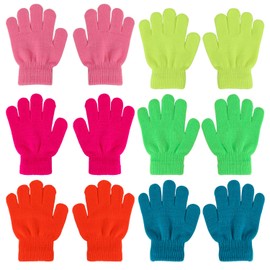 QKURT 6 Pairs of Magic Stretch Gloves, Full Finger Children's Gloves, Warm Gloves for 5 - 13 Years Old Children, Girls, Boys, multicoloured