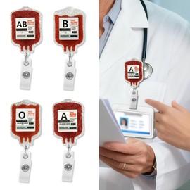 Ymcafmo 4pcs Glitter Blood Bag Retractable Badge Reel – Heart Badge Reel for Phlebotomy, Cardiology, and EMS Professionalsfor Office and Hospital