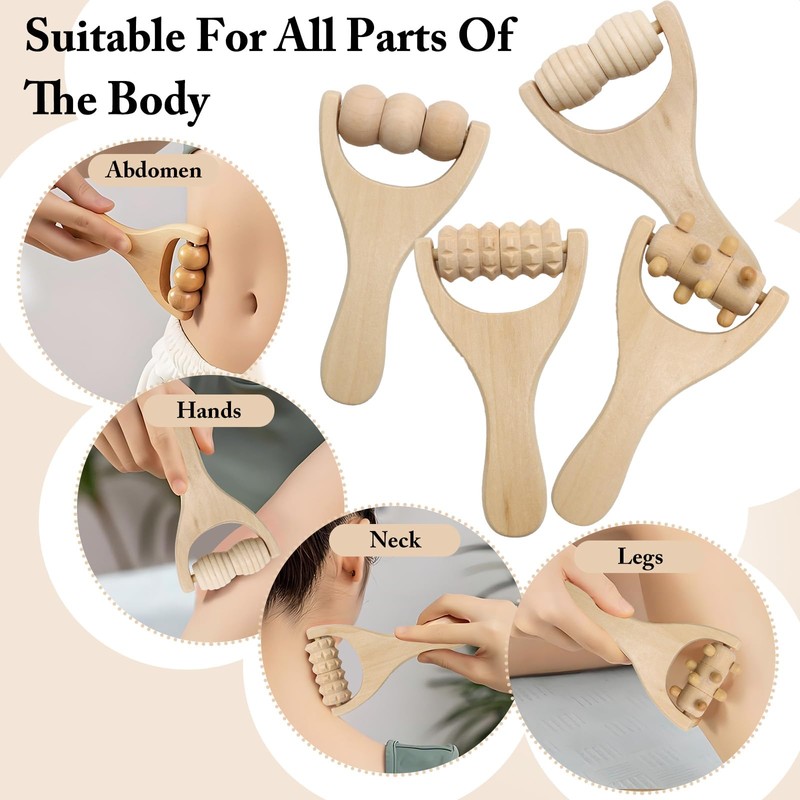 KASURE Wooden Massage Roller, 4 Pcs Manual Massage Tools, Back