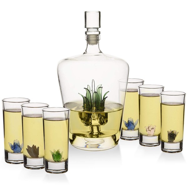 Agave Tequila Glasses & Decanter Set – Handblown 25oz Liquor