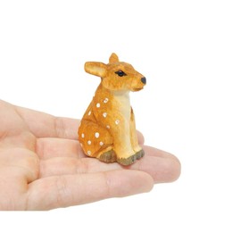 Selsela Spotted Deer Handmade Wood Figurine Miniature Carved Statue Small Artisan Animal Home Decor - White-Tailed Forest Fawn Reindeer Roe Buck Fallow Doe