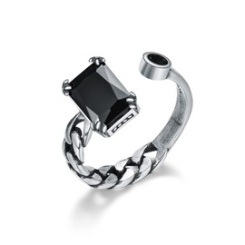 Black Onyx Ring for Women 925 Sterling Silver Vintage Gothic Oxidized Adjustable Ring, Sterling Silver, Onyx