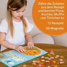 MAGNIKON Magnetic Game Cheerful Baker 59 Magnets, Game for Travel, Activity Children's Restaurant, Playful Learning to Count, Play Kitchen to Take, Montessori Toy from 3 Years