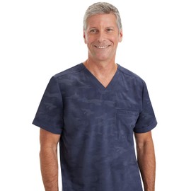 Healing Hands Men's Scrub V-Neck Top Modern Fit Jack Camo with Moisture Wicking, Quick Dry, 360° Stretch, Easy Care - 2360, L, Pewter