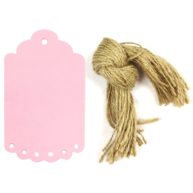 Allydrew 50 Gift Tags/Kraft Hang Tags with Free Cut Strings for Gifts, Crafts & Price Tags, Large Scalloped Edge (Pink)