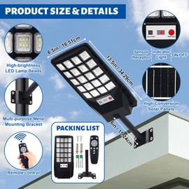 Retisee 6 Pack Solar Street Lights Outdoor 320° Wide Angle IP67 Waterproof 5730 LEDs Pole Solar Lights with Motion Sensor Remote 6500k Dusk to Dawn Control for Garage Yard Driveway Pathway Lighting