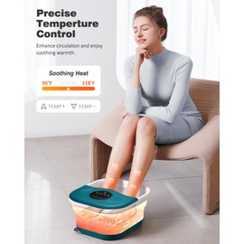 SPA4PIEDS Foot Spa Bath Massager with Heat, Bubble Jets, Red Light & Timer, Pedicure Foot Spa with 95-118℉ Temperature Control, 8 Shiatsu Rollers, Pumice Stone, Gift for Mom and Dad