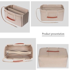 Soyizom Felt Bag Organiser Insert Handbag Fits Speedy 30-40, Handbag Organiser Insert for Tote with Handles Keychain, beige