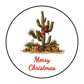 Unbranded 30 Merry Christmas cactus envelope seals, stickers labels, tags, round