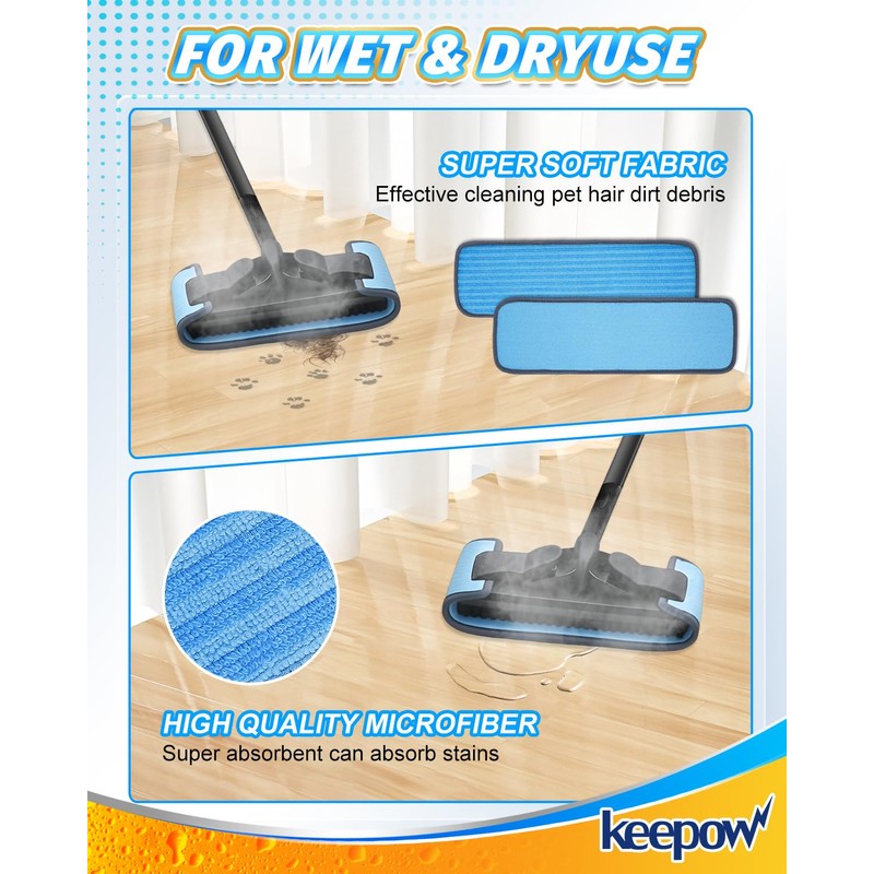 KEEPOW Reusable Microfiber Mop Pads Compatible with Wagner 905e, 915e