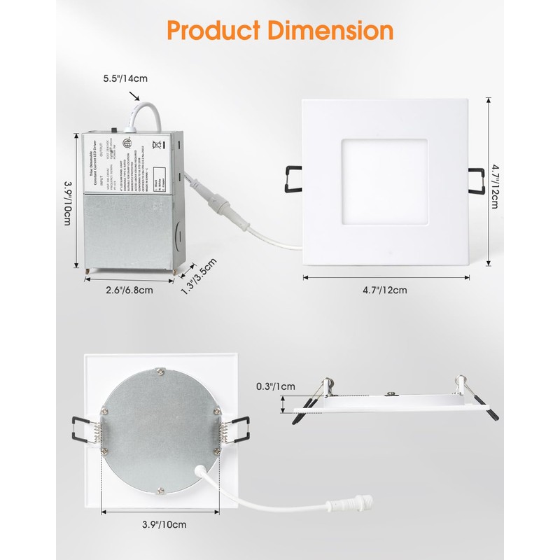 ZYC 4-inch Square Recessed Lighting - Ultra Thin Dimmable Square