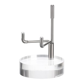 TOLIDA Metal Trident Business Card Stand with Acrylic Base Clear Round Display Stand Crystal Coin Stand Display Stand for Business Cards Statues Fossils Minerals Silver 5 x 5 x 8 cm