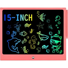 LCD Writing Tablet for Kids, 15 Inch Colorful Electronic Doodle Board for Kids Age 3+ Toys Christmas Birthday Erasable Drawing Tablet Toddler Learning Toys Pink